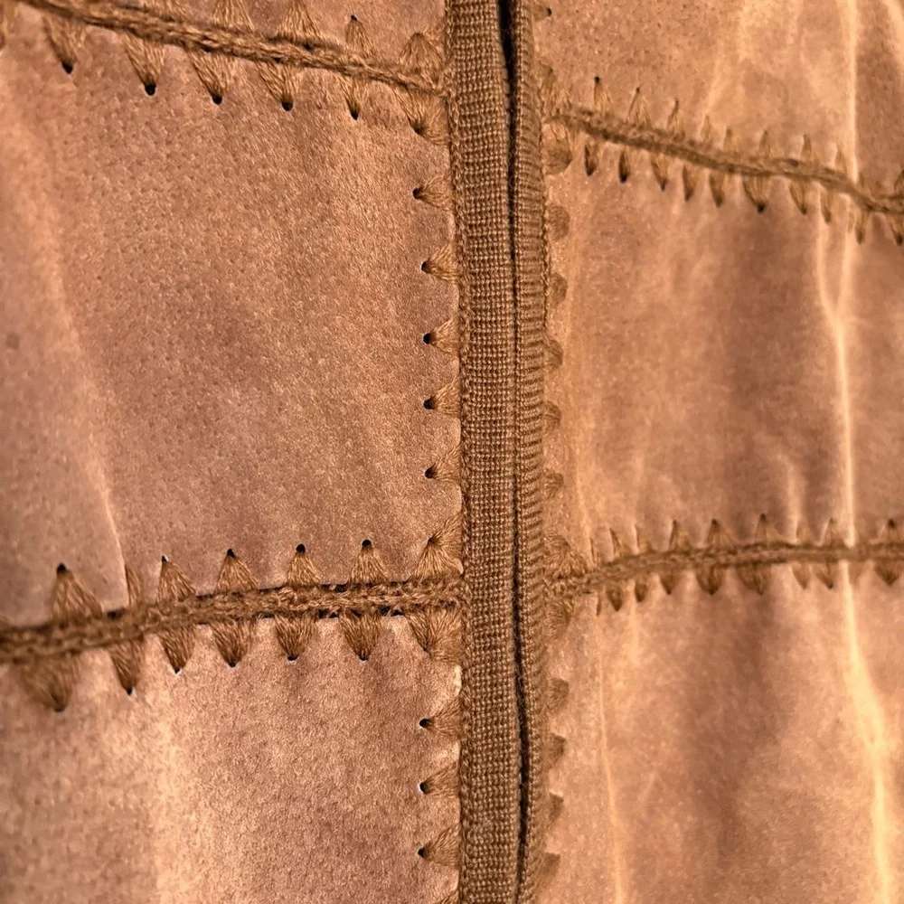 Vintage Wool Blend Suede Leather Patchwork Zip Cardigan Jacket Sweater Boho 70s - Picture 5 of 16